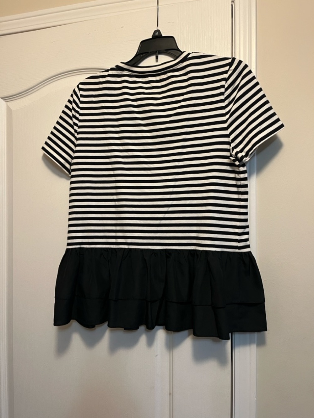 kate spade Black and White Striped Short Sleeve Peplum Tee - Picture 2 of 4